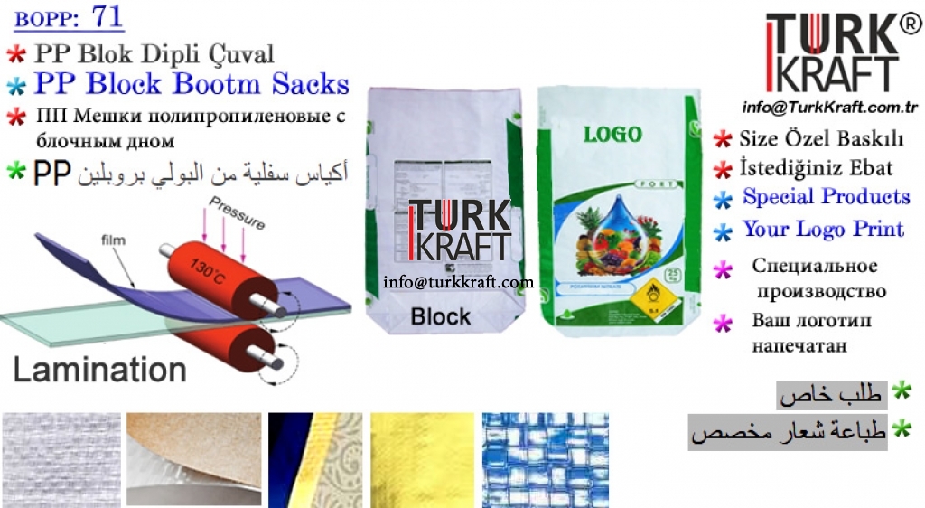 BLOCK BASED SPECIALLY PRINTED VALVE BAGS 71 PP Woven Bag Producers TurkKraft PP Block Bottom Sack Producers PP woven Laminated Valve bags